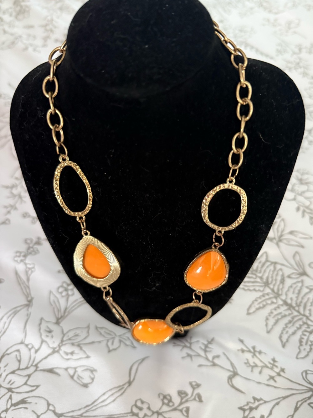 Gold-Tone Necklace with Orange Resin Accents